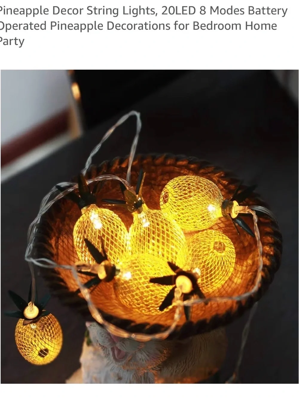 Pineapple String Lights - Decorative 20 LED Metal Bulbs